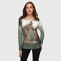 Лонгслив женский Лиса с лисёнком, цвет: 3D-принт — фото 2