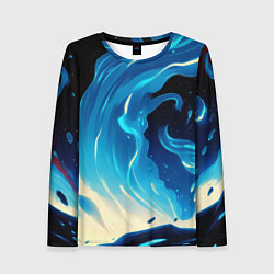 Женский лонгслив Бело-синее пламя из абстрактных красок