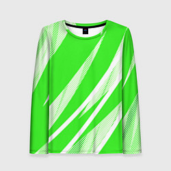 Женский лонгслив Яблочный зелёный абстракция с полосами
