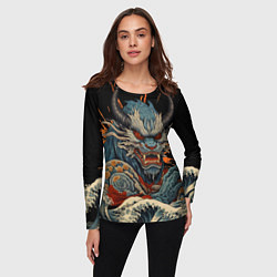 Лонгслив женский Японский дракон и волны в стиле тату ирезуми, цвет: 3D-принт — фото 2