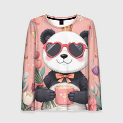 Лонгслив женский Панда с поздравлениями и с цветами, цвет: 3D-принт