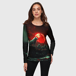 Лонгслив женский Белый волк на фоне красной луны, цвет: 3D-принт — фото 2