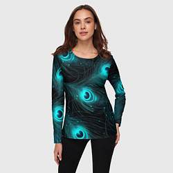 Лонгслив женский Светящиеся перья павлина паттерн, цвет: 3D-принт — фото 2