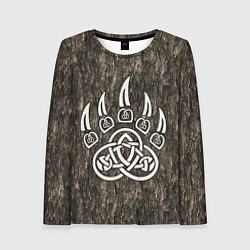 Лонгслив женский Символ Велеса - лапа медведя в текстуре древа, цвет: 3D-принт