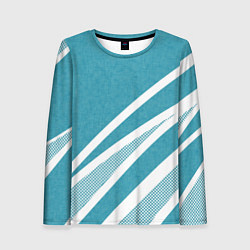Женский лонгслив Бело-голубой абстракция с полосами