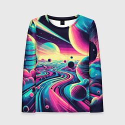 Лонгслив женский Неоновый разноцветный космос, цвет: 3D-принт
