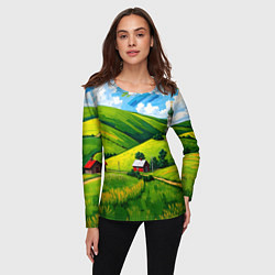 Лонгслив женский Русская деревенька, цвет: 3D-принт — фото 2