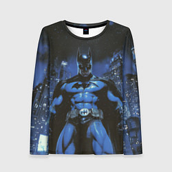 Лонгслив женский Бэтмен синий город, цвет: 3D-принт