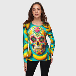 Лонгслив женский Череп и бананы - летняя композиция, цвет: 3D-принт — фото 2