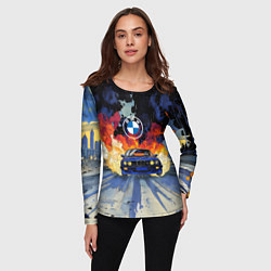 Лонгслив женский Синяя БМВ за огнем, цвет: 3D-принт — фото 2