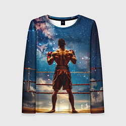 Лонгслив женский Тайский боксер в космосе, цвет: 3D-принт