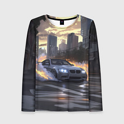 Лонгслив женский БМВ в вечернем городе, цвет: 3D-принт