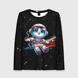 Лонгслив женский Котёнок космонавт в открытом космосе, цвет: 3D-принт
