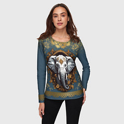 Лонгслив женский Слон лотос и золотая мандала, цвет: 3D-принт — фото 2