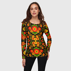 Лонгслив женский Русская хохломская роспись, цвет: 3D-принт — фото 2