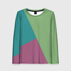 Лонгслив женский Сине-зелёно-розовый тёмный трёхцветный, цвет: 3D-принт