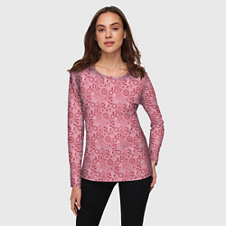 Лонгслив женский Красно белый деревенский узор ретро, цвет: 3D-принт — фото 2