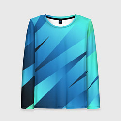 Лонгслив женский Сине-голубой абстрактные полосы, цвет: 3D-принт