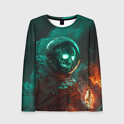 Лонгслив женский Неоновый череп в скафандре космонавта, цвет: 3D-принт