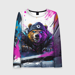 Лонгслив женский Злой медведь и краски, цвет: 3D-принт