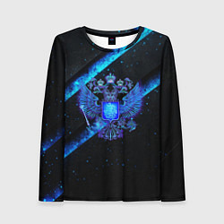 Лонгслив женский Синий неоновый герб России, цвет: 3D-принт