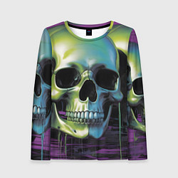 Лонгслив женский Черепа отливающие неоном, цвет: 3D-принт