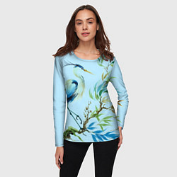 Лонгслив женский Акварельная цапля у пруда, цвет: 3D-принт — фото 2