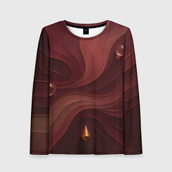 Лонгслив женский Темно-бордовый волнистый узор, цвет: 3D-принт