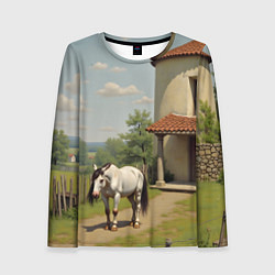 Лонгслив женский Старый домик и лошадь, цвет: 3D-принт
