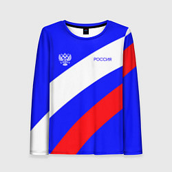 Лонгслив женский Россия с гербом и цветами флага, цвет: 3D-принт