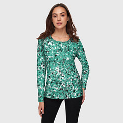 Лонгслив женский Бирюзовый с чёрно-белыми пятнами, цвет: 3D-принт — фото 2