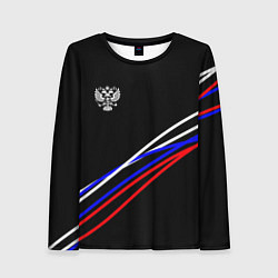 Женский лонгслив Герб и полосы цветов флага на чёрном
