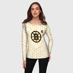 Лонгслив женский Бостон Брюинз - белые соты, цвет: 3D-принт — фото 2