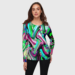 Лонгслив женский Зелёно-розовый искажённая абстракция, цвет: 3D-принт — фото 2
