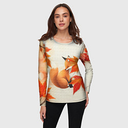 Лонгслив женский Лиса под осенними листьями, цвет: 3D-принт — фото 2