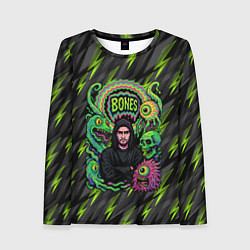 Лонгслив женский Bones психоделический стиль, цвет: 3D-принт