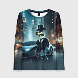 Женский лонгслив Бендер рядом с Ламборджини - неоновый Нью-Йорк