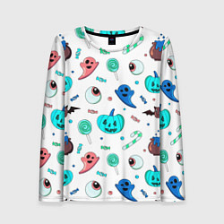 Лонгслив женский Halloween light blue pumpkin, цвет: 3D-принт
