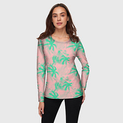 Лонгслив женский Palm turquoise pink, цвет: 3D-принт — фото 2