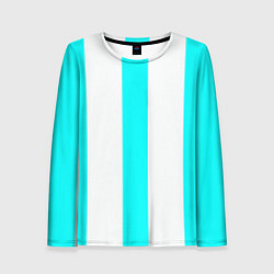 Лонгслив женский Color light blue white lines, цвет: 3D-принт