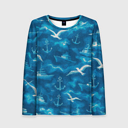 Лонгслив женский Морской камуфляж акварелью, цвет: 3D-принт