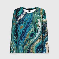 Женский лонгслив Сине-зеленый абстрактный узор