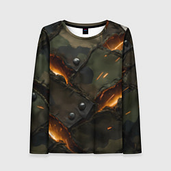 Лонгслив женский Порванная камуфляжная ткань с огнем, цвет: 3D-принт