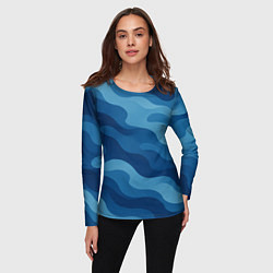 Лонгслив женский Синие волнистые линии в виде камуфляжа, цвет: 3D-принт — фото 2