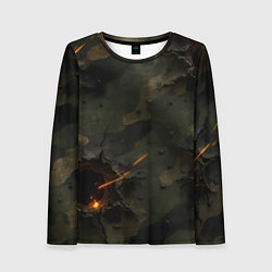Лонгслив женский Огненные следы от пуль на камуфляже, цвет: 3D-принт