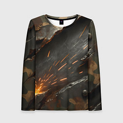Лонгслив женский Искры метала под камуфляжем, цвет: 3D-принт