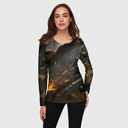 Лонгслив женский Искры метала под камуфляжем, цвет: 3D-принт — фото 2