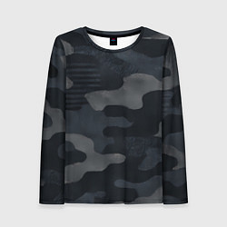 Лонгслив женский Текстура - камуфляжная синяя ткань, цвет: 3D-принт