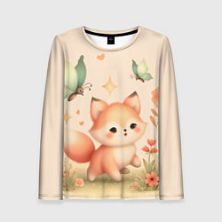 Лонгслив женский Лиса и мотыльки, цвет: 3D-принт