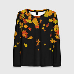 Лонгслив женский Осенние листья на черном, цвет: 3D-принт